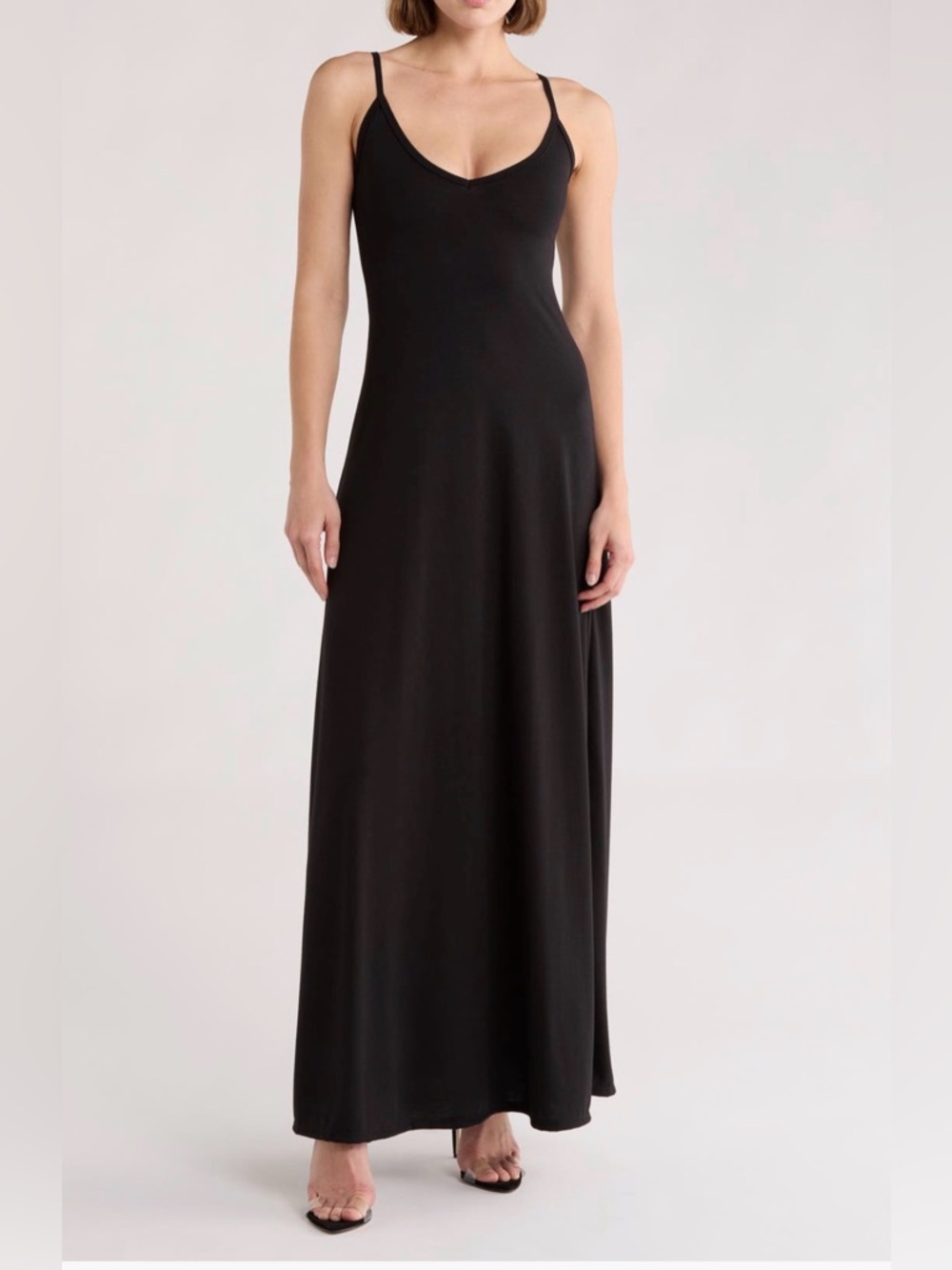Go Couture Black Maxi Dress with V-Neck and Spaghetti Straps